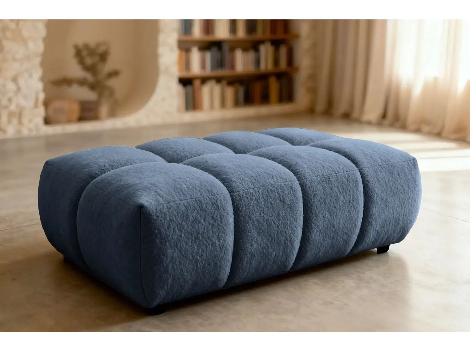 ALEXIA - Pouf en tissu bouclette Bleu 120x60x40