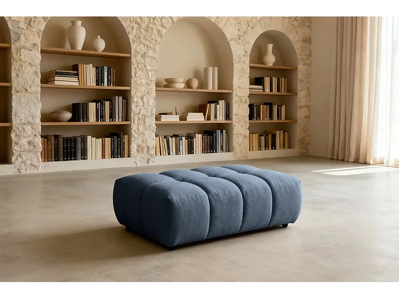 ALEXIA - Pouf en tissu bouclette Bleu 120x60x40