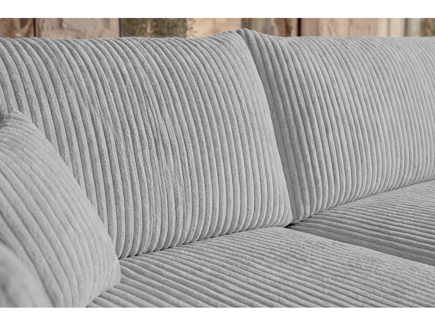 ELIO - Canapé d'angle convertible gros velours côtelé - Gris clair