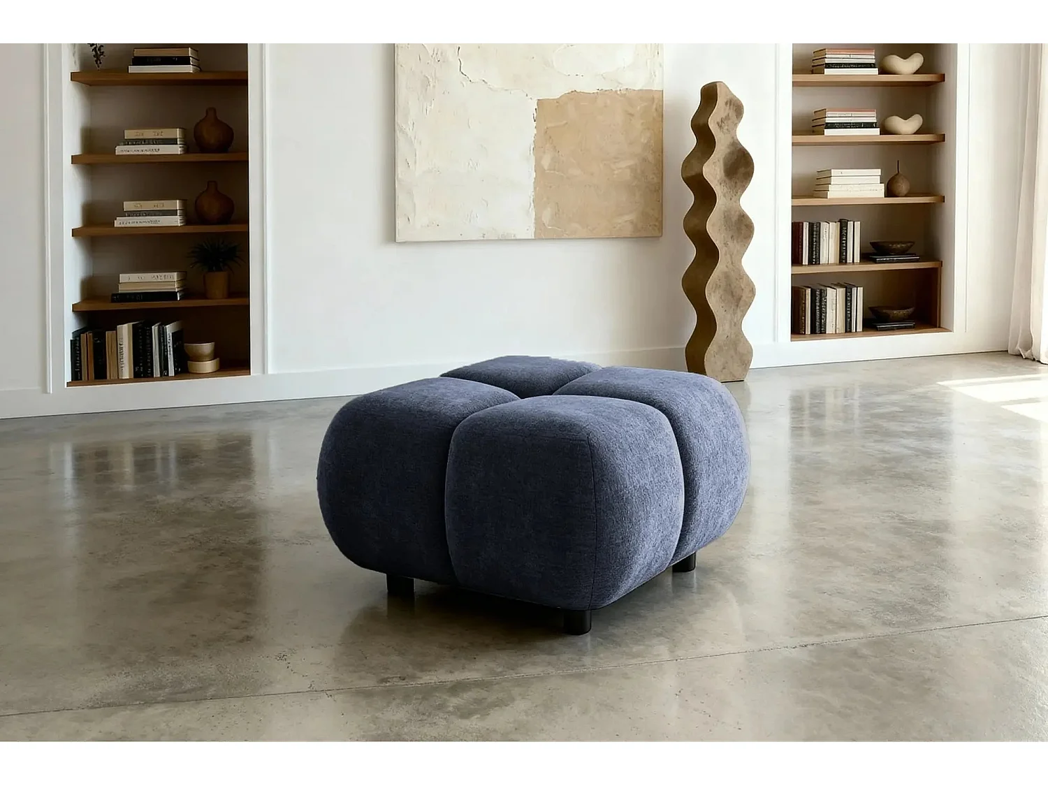 CONSTANCE - Pouf en tissu chenille Bleu 72x72x43.5