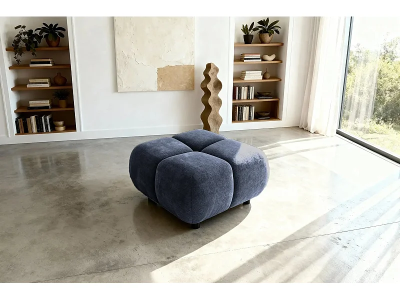 CONSTANCE - Pouf en tissu chenille Bleu 72x72x43.5