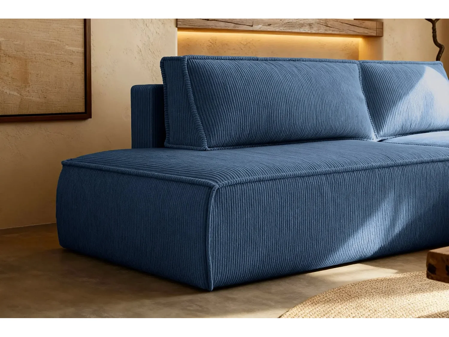 JADE - d'angle convertible velours côtelé - Bleu - Droit