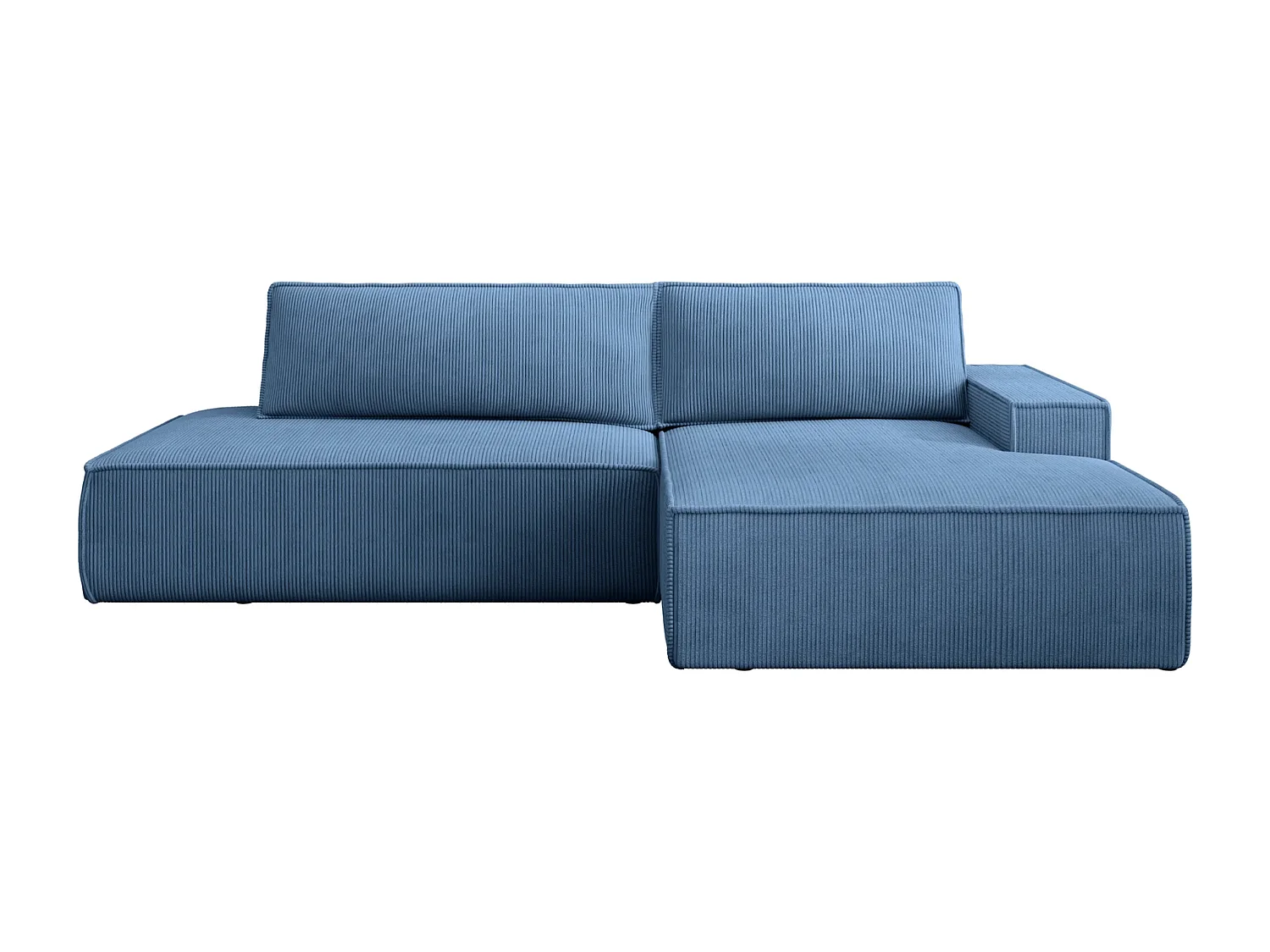 JADE - Canapé d'angle convertible velours côtelé - Bleu - Droit