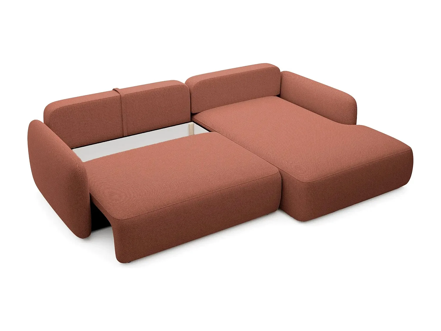 GIGI - Canapé d'angle convertible tissu bouclette 4 places - Terracotta - Gauche