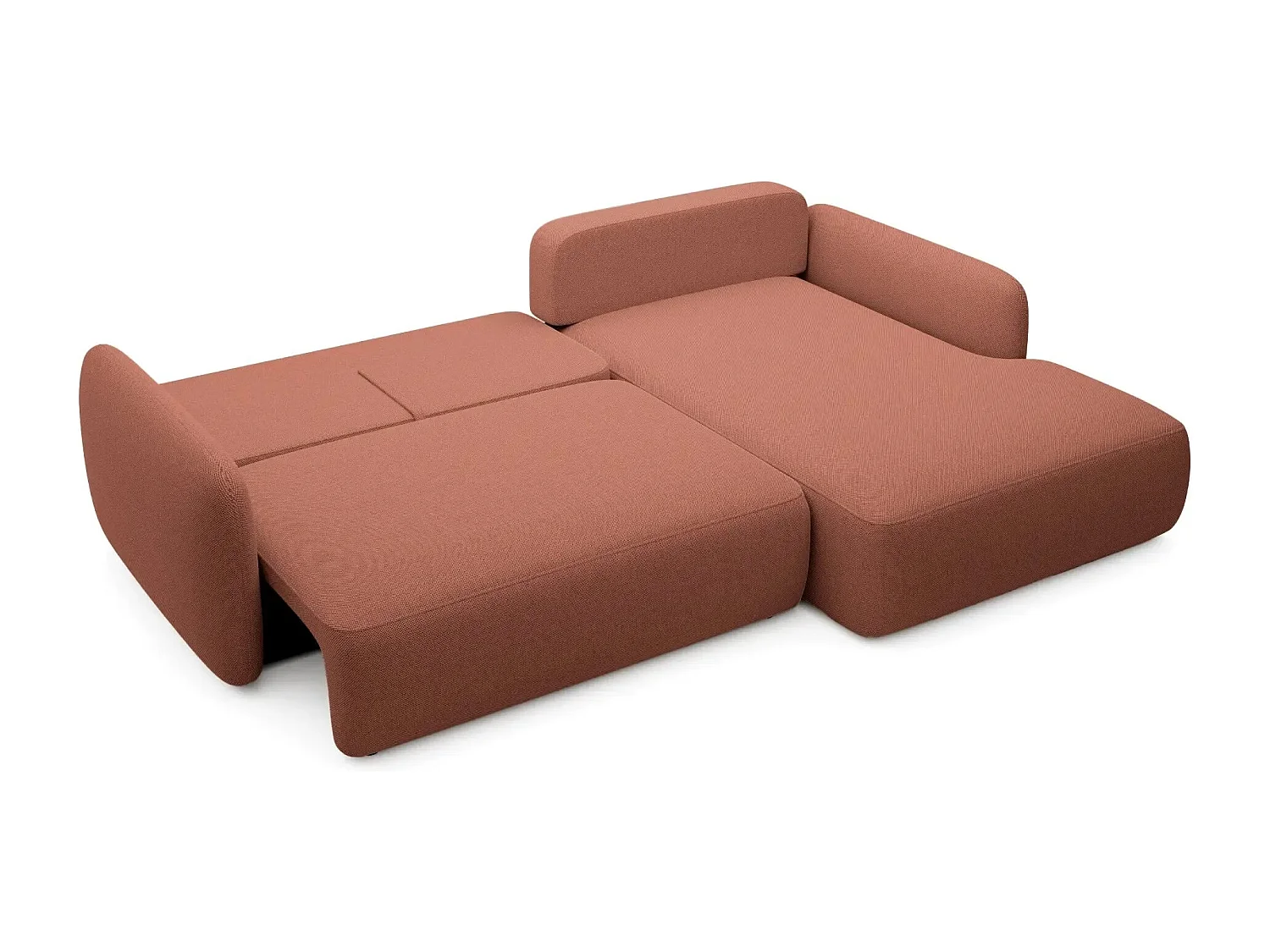 GIGI - Canapé d'angle convertible tissu bouclette 4 places - Terracotta - Gauche