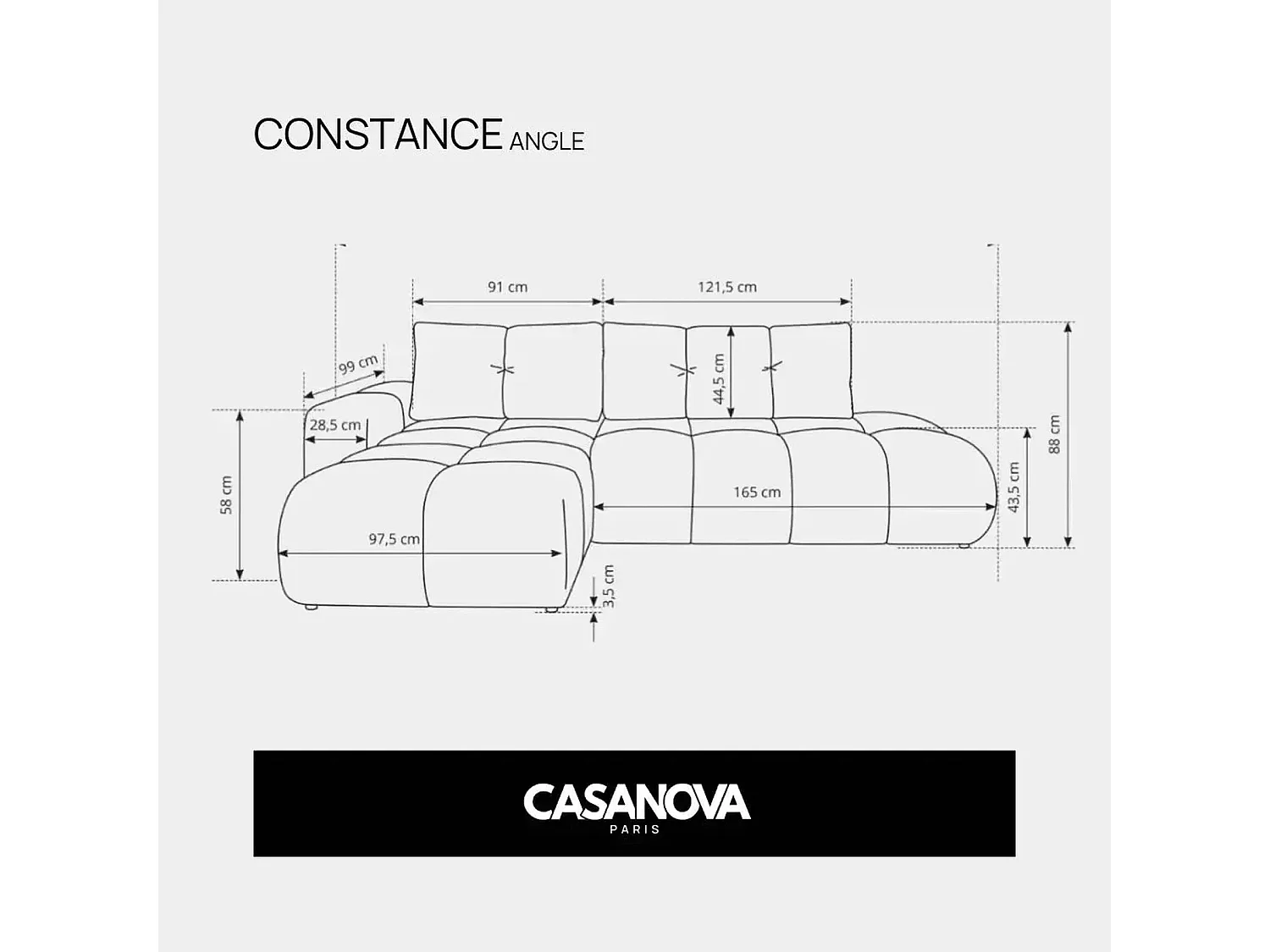 CONSTANCE - Canapé d'angle convertible tissu chenille 4 places - Bleu - Droit