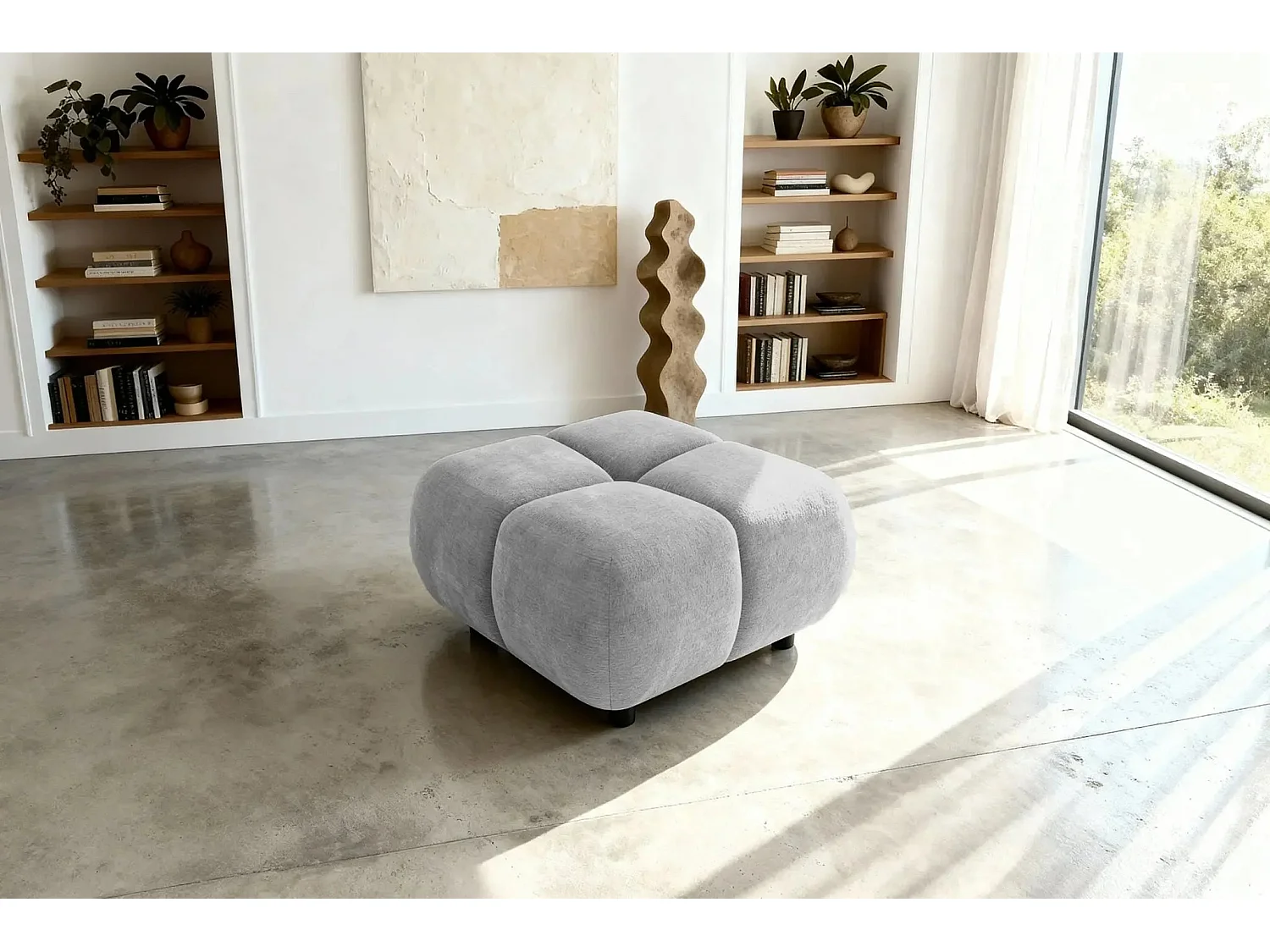 CONSTANCE - Pouf en tissu chenille Gris clair 72x72x43.5