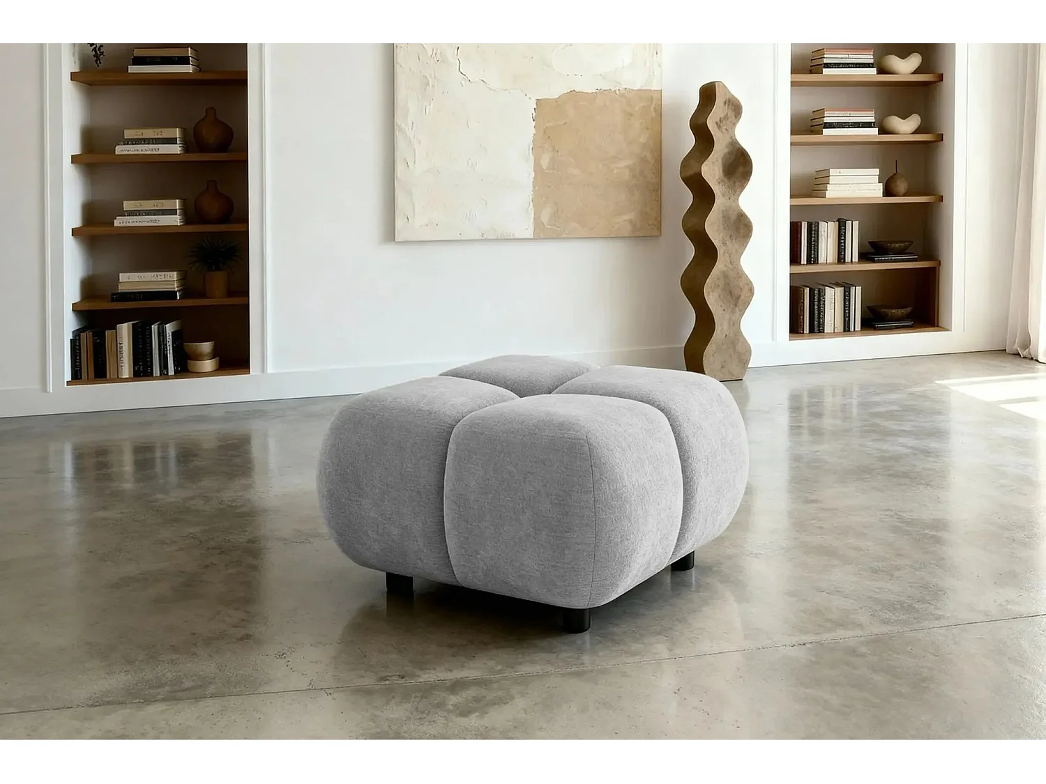 CONSTANCE - Pouf en tissu chenille Gris clair 72x72x43.5