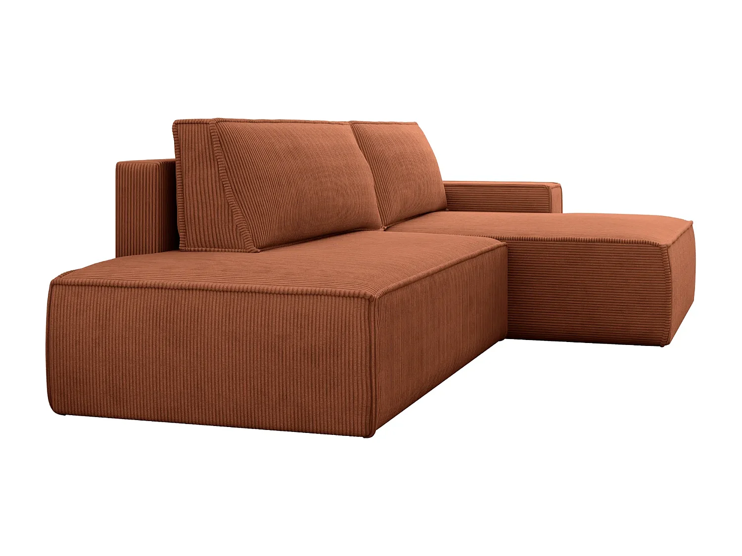 JADE - d'angle convertible velours côtelé - Terracotta - Droit