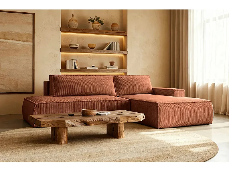 JADE - d'angle convertible velours côtelé - Terracotta - Droit