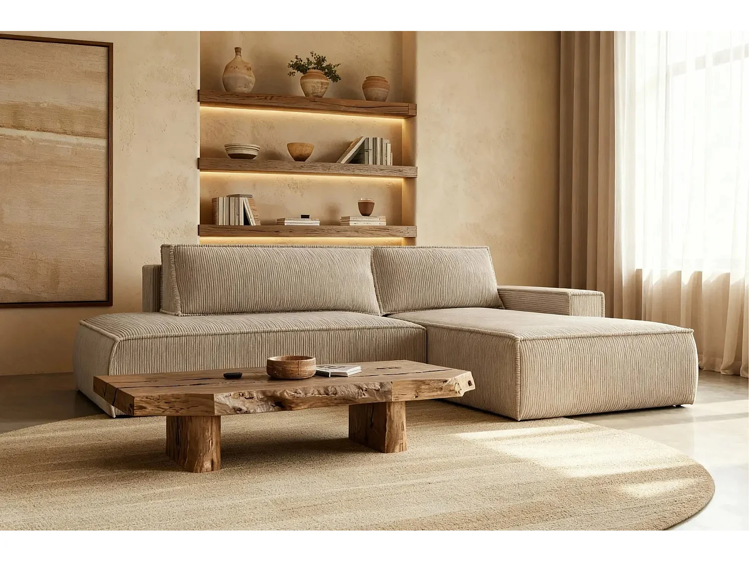 JADE - d'angle convertible velours côtelé - Beige - Gauche