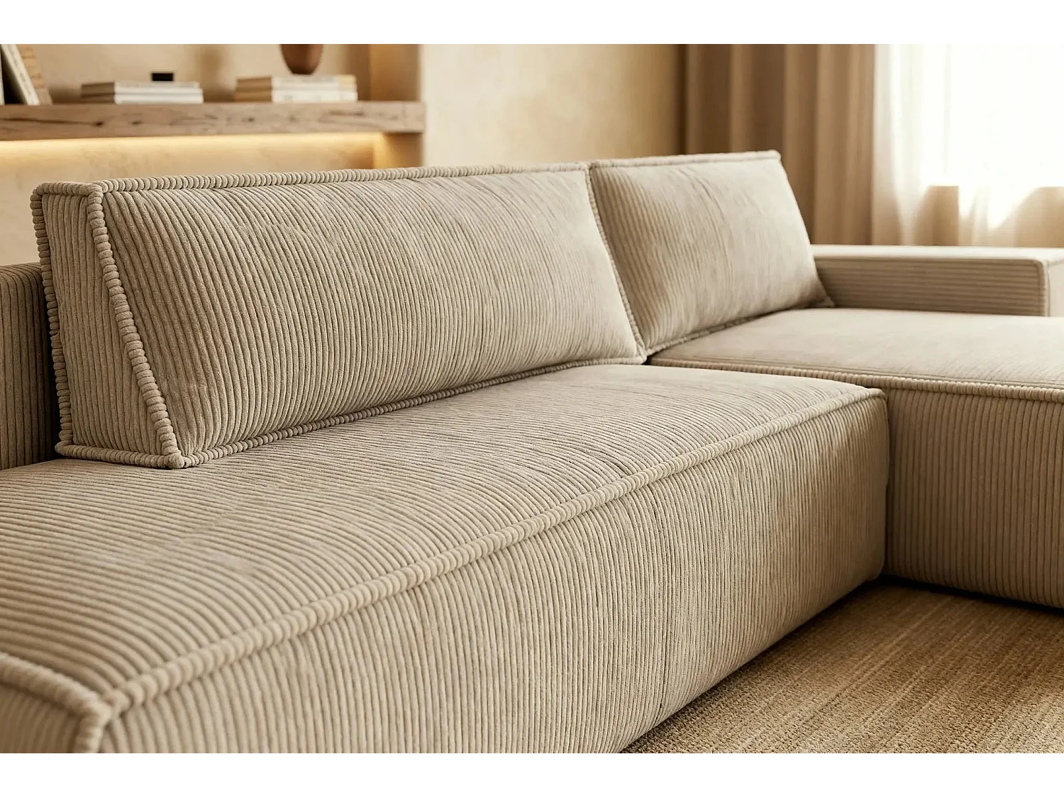 JADE - Canapé d'angle convertible velours côtelé - Beige - Gauche