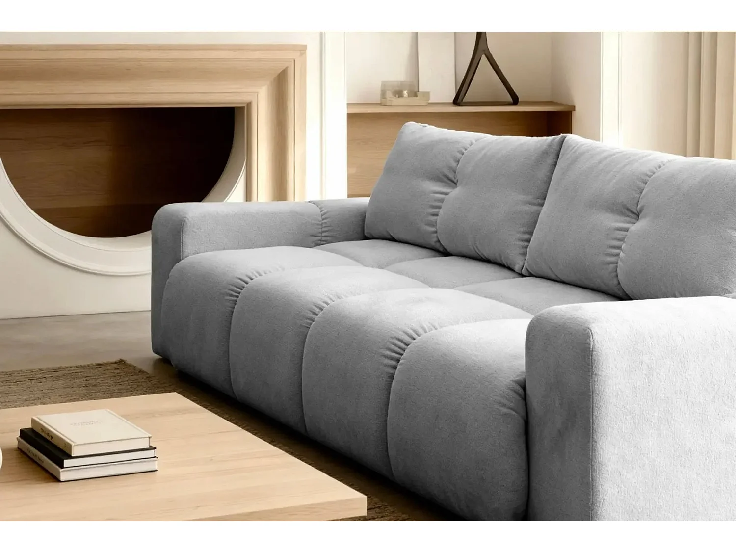 CONSTANCE - Canapé droit convertible tissu chenille 3 places - Gris clair