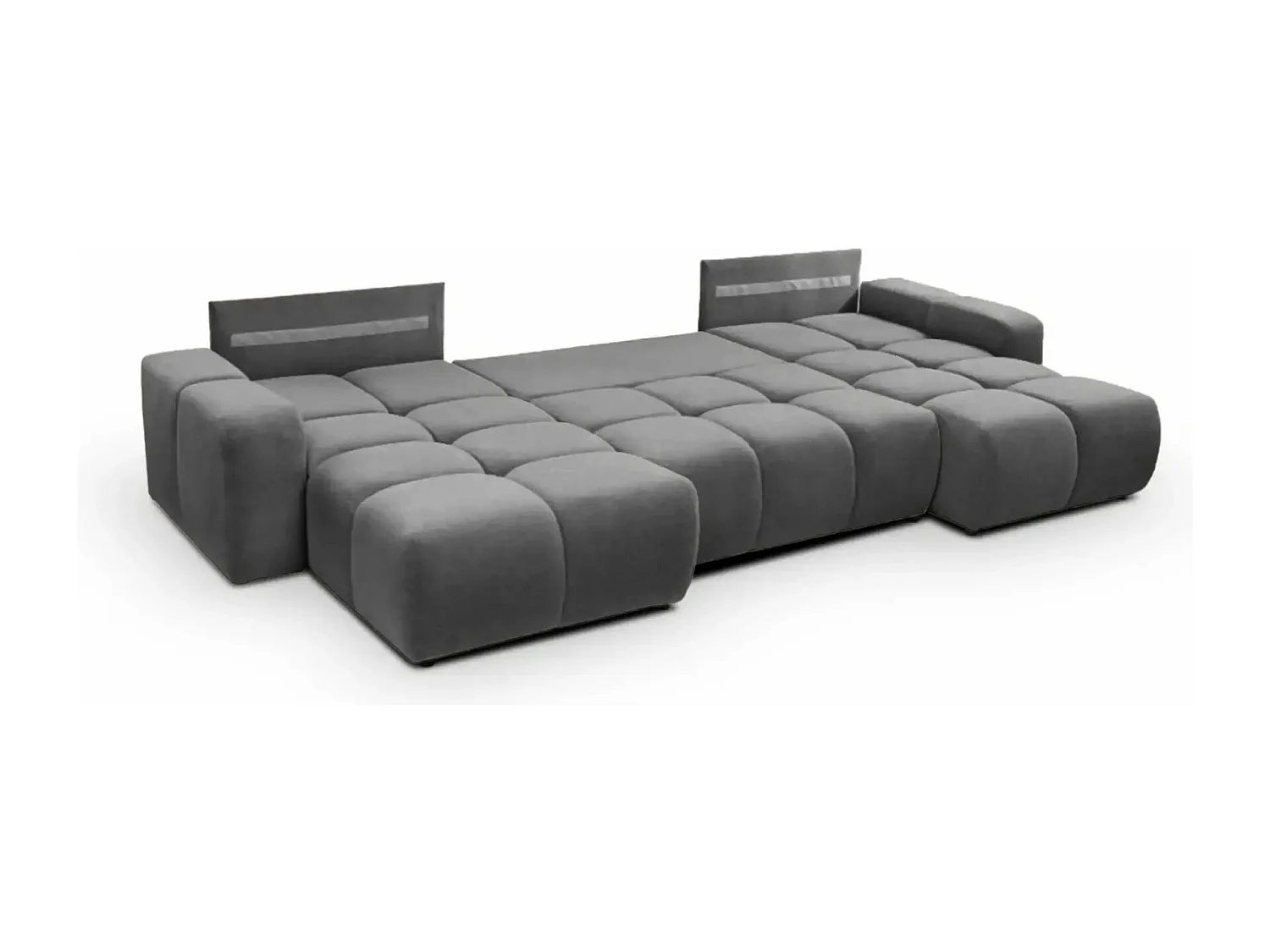 CONSTANCE - Canapé panoramique convertible tissu chenille 5 places - Gris anthracite