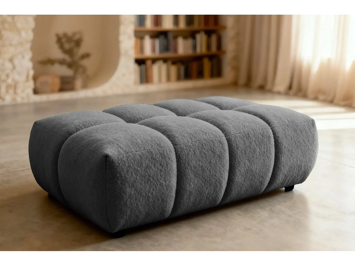 ALEXIA - Pouf tissu bouclette - Gris foncé