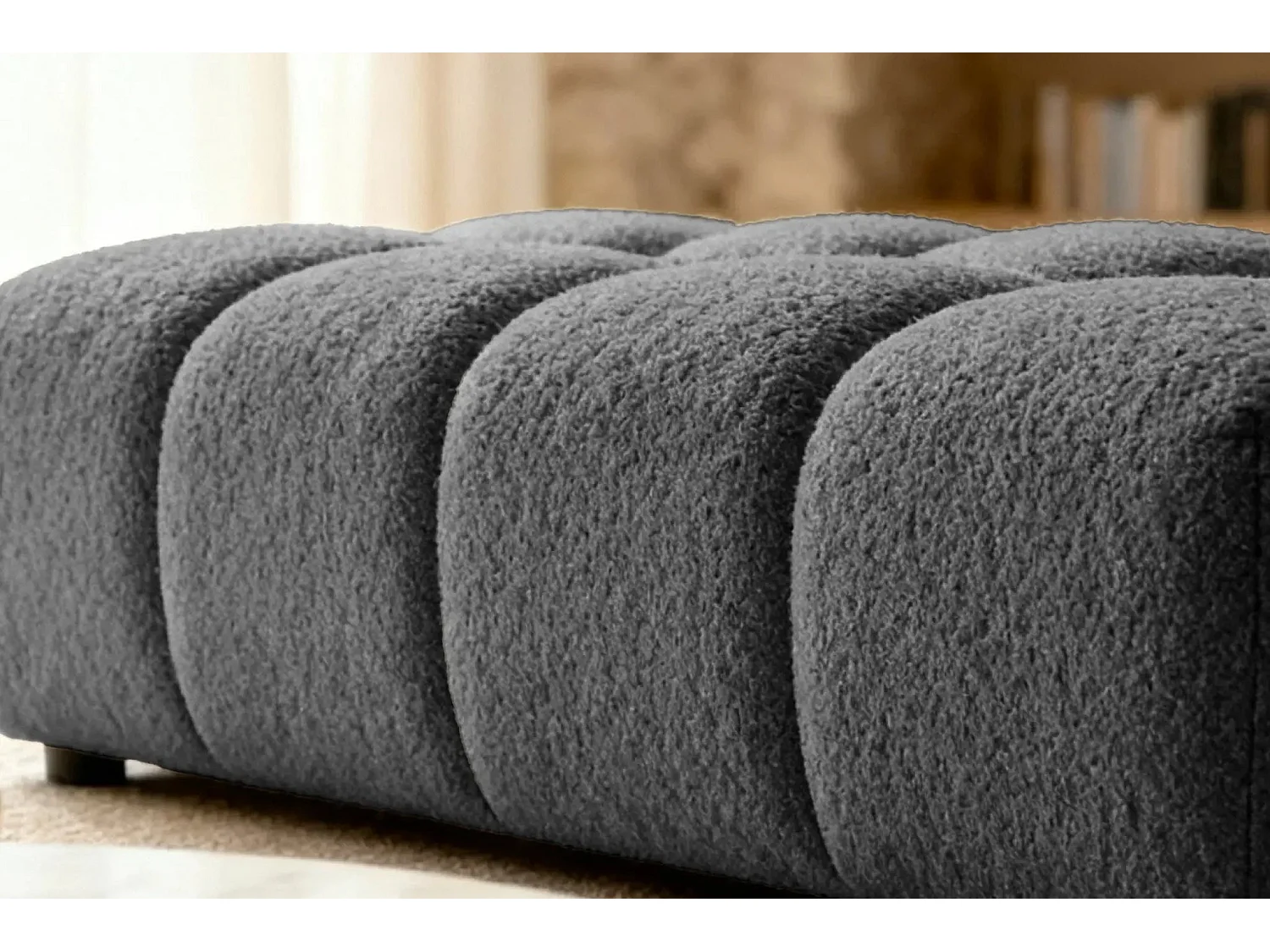 ALEXIA - Pouf tissu bouclette - Gris foncé