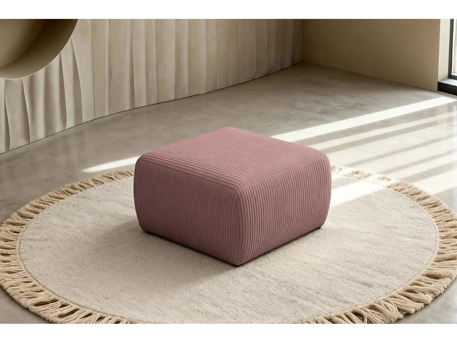 ELIO - Pouf en petit velours côtelé Rose 74x74x41