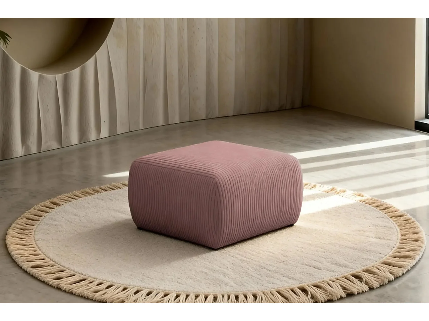 ELIO - Pouf en petit velours côtelé Rose 74x74x41