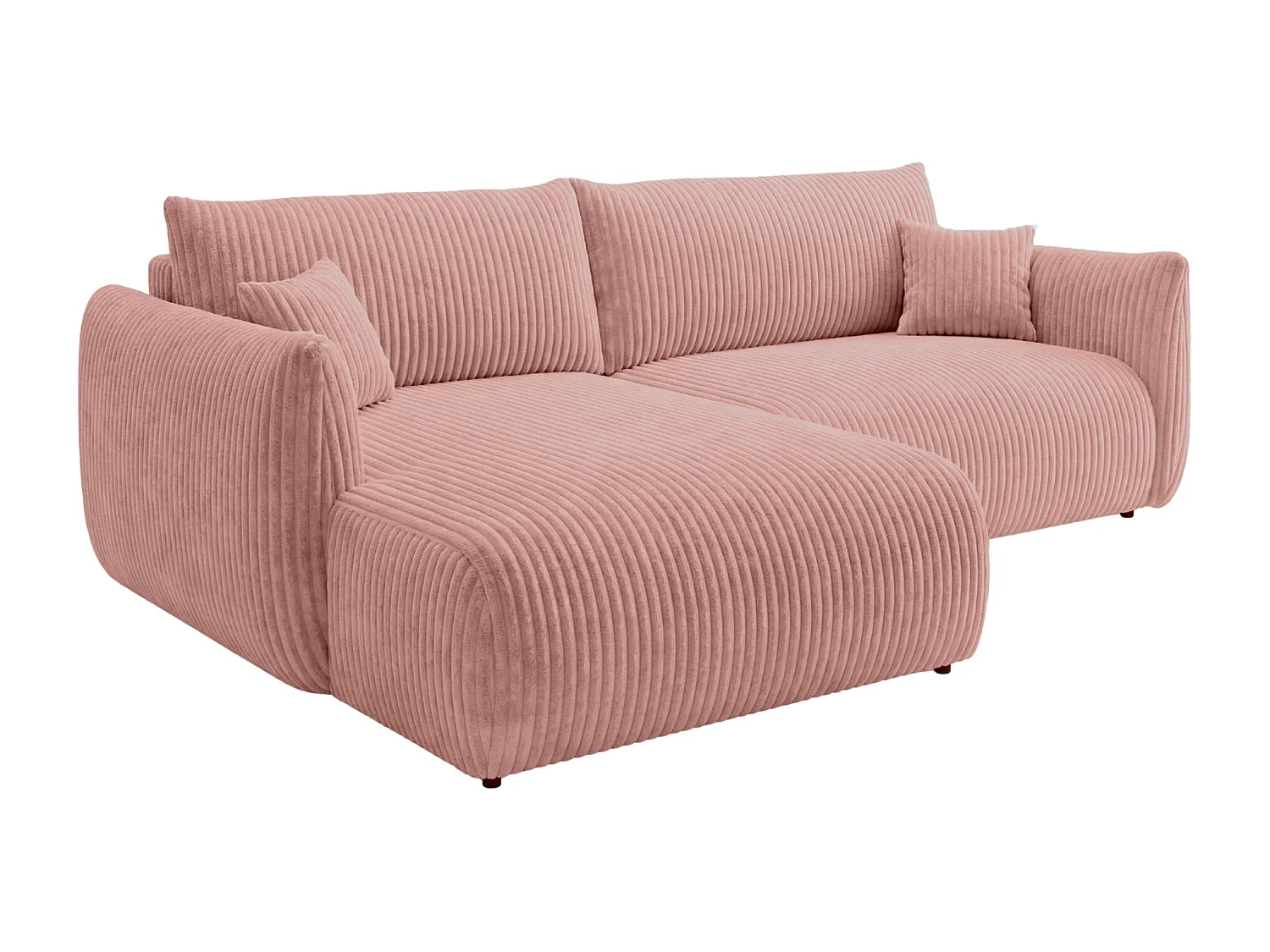 ELIO - Canapé d'angle convertible gros velours côtelé - Rose