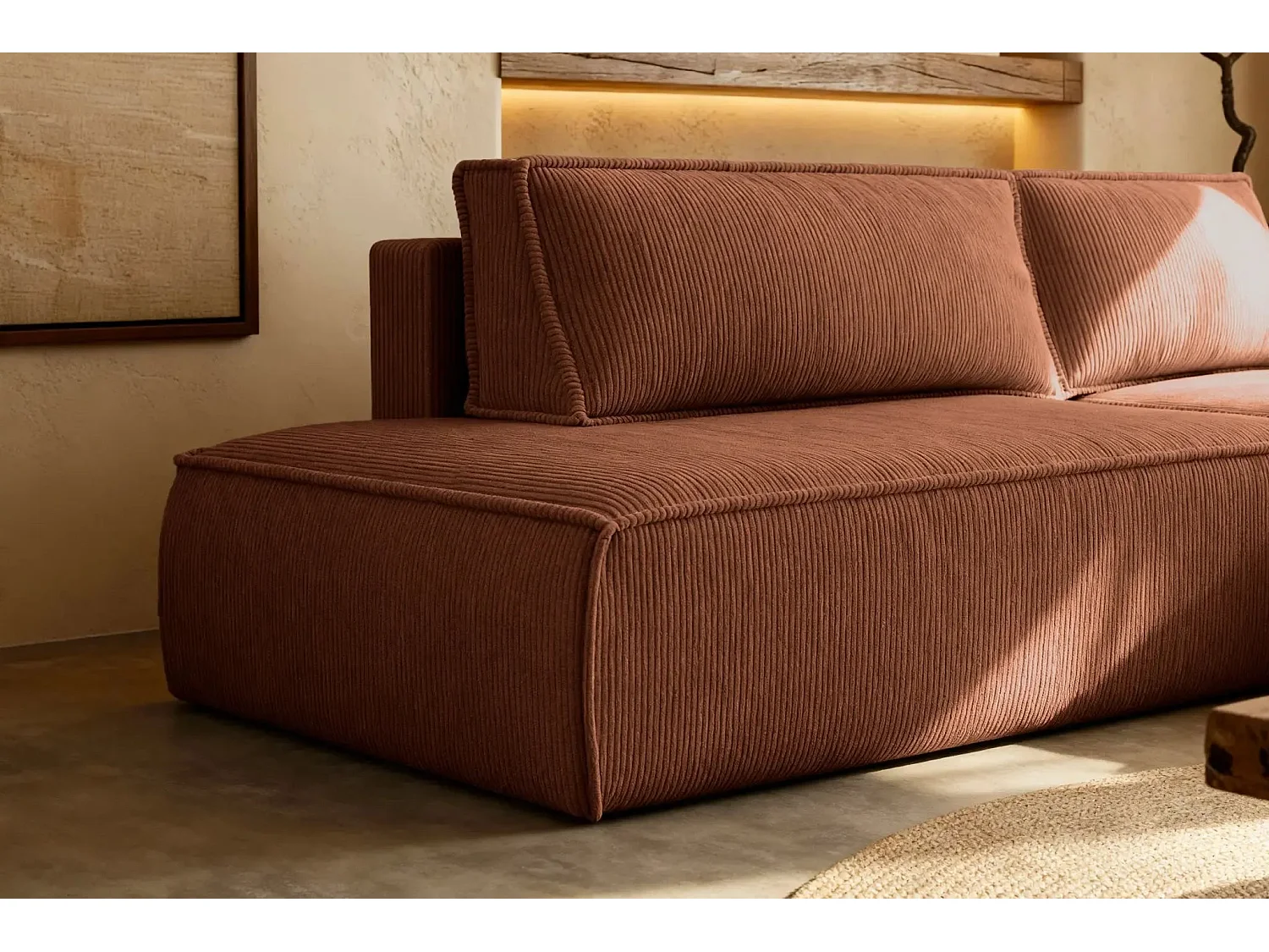 JADE - d'angle convertible velours côtelé - Terracotta - Gauche