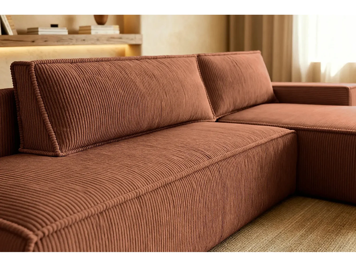 JADE - d'angle convertible velours côtelé - Terracotta - Gauche