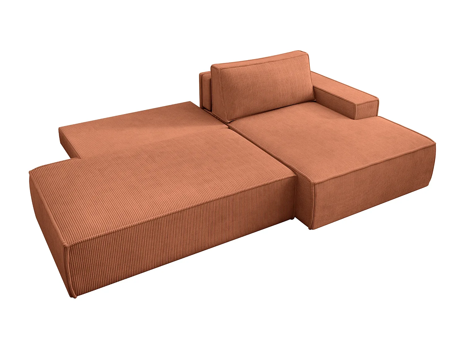 JADE - d'angle convertible velours côtelé - Terracotta - Gauche