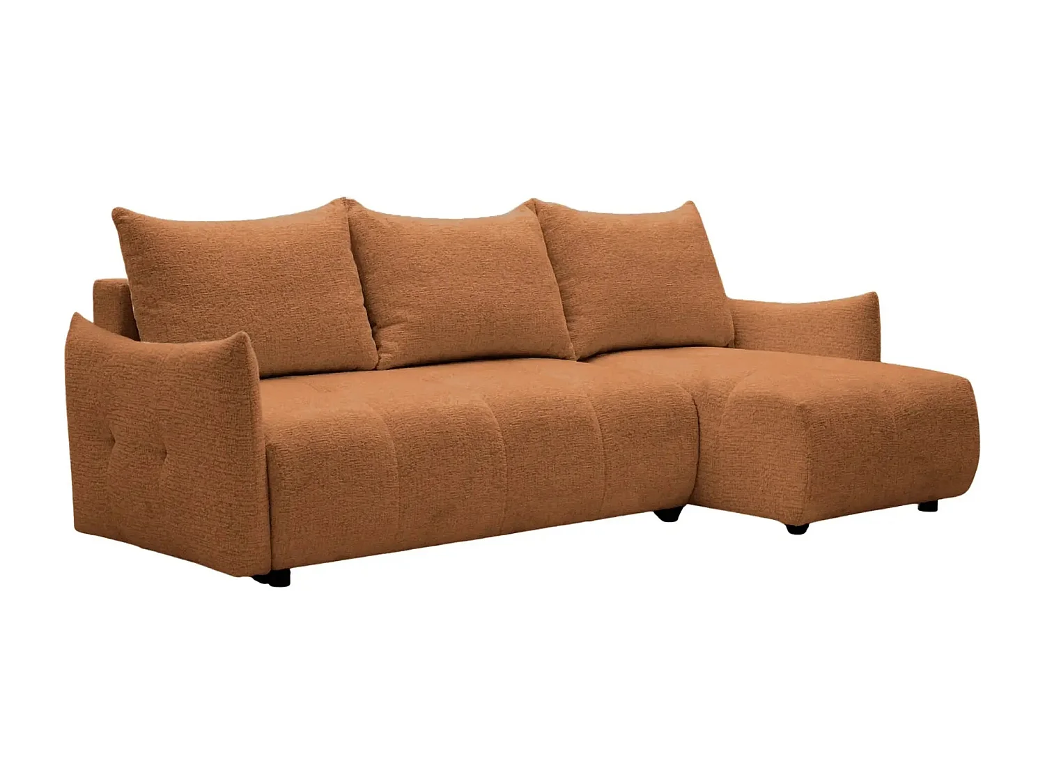 CELINE - Canapé d'angle convertible tissu chenille 4 places - Terracotta