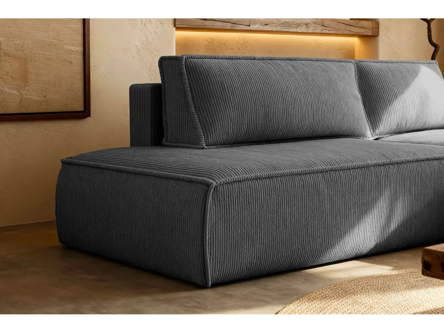 JADE - d'angle convertible velours côtelé - Gris foncé - Gauche