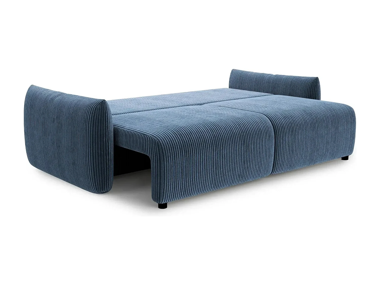 ELIO - Canapé droit convertible petit velours côtelé - Bleu