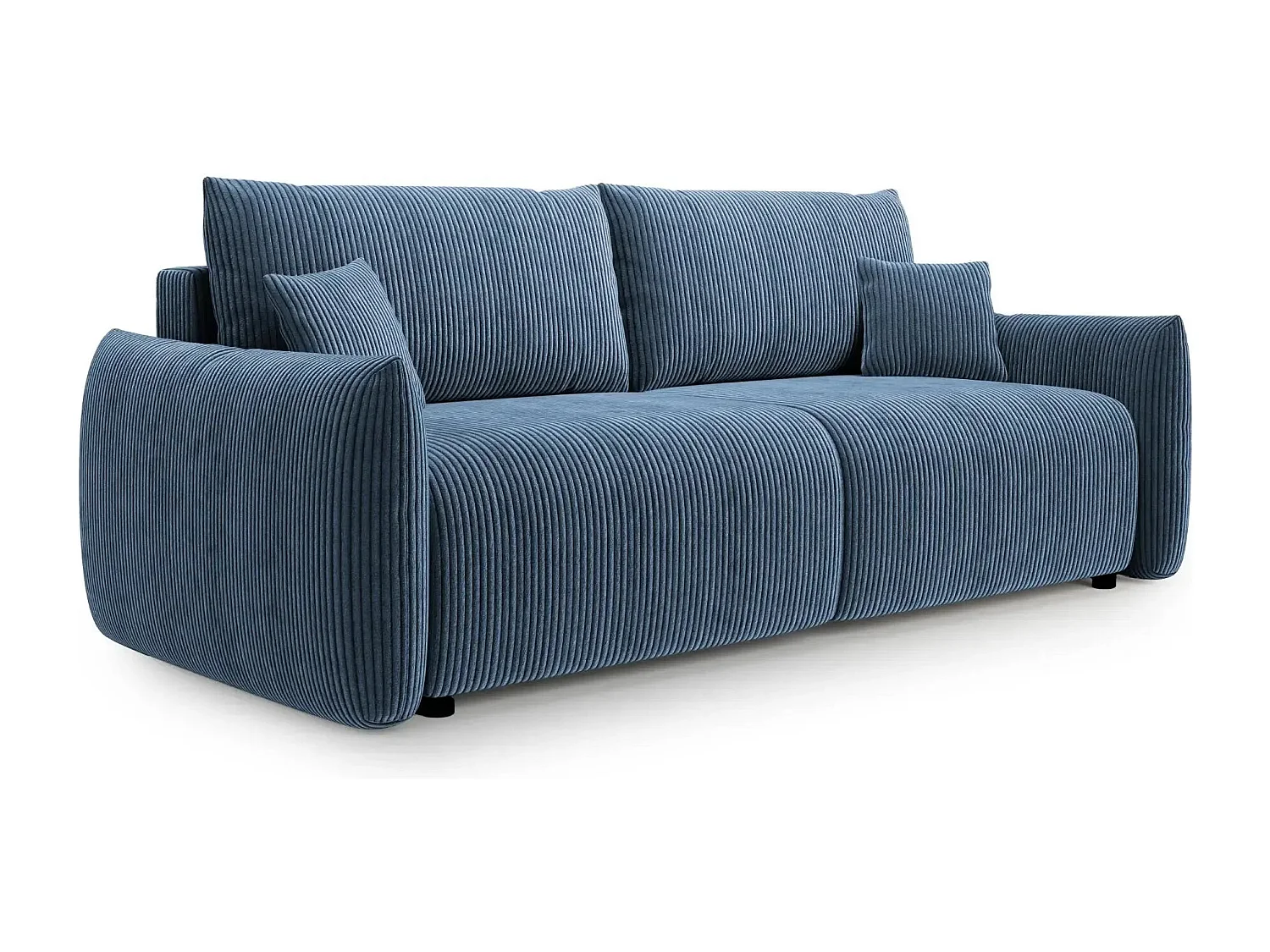 ELIO - Canapé droit convertible petit velours côtelé - Bleu