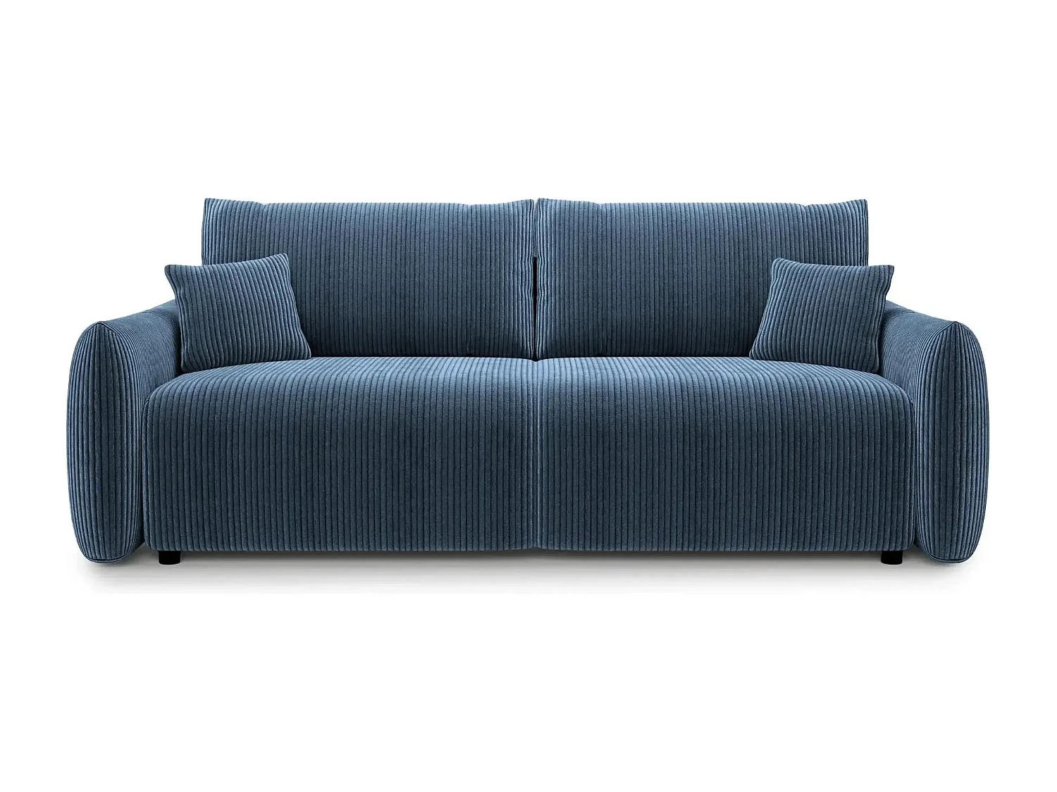 ELIO - Canapé droit convertible petit velours côtelé 3 places - Bleu