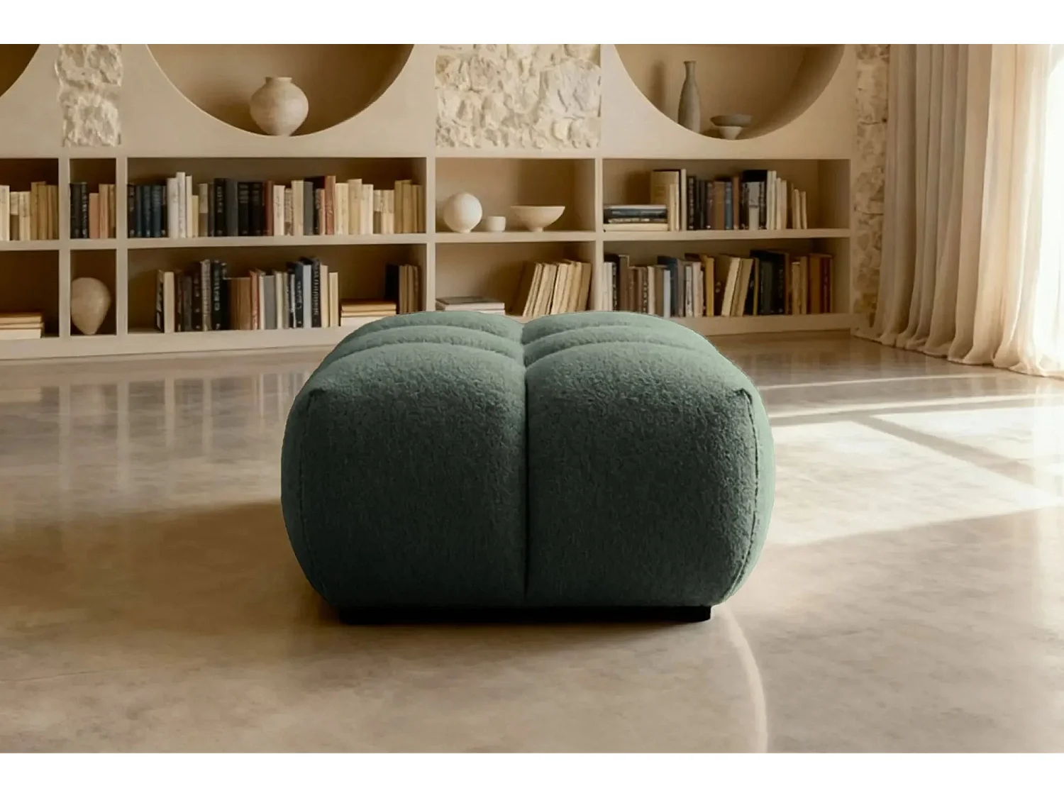 ALEXIA - Pouf tissu bouclette - Vert