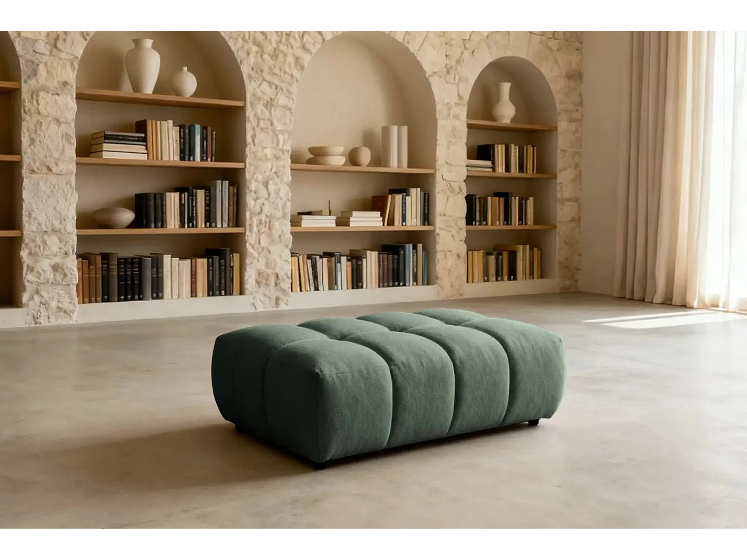 ALEXIA - Pouf en tissu bouclette Vert 120x60x40