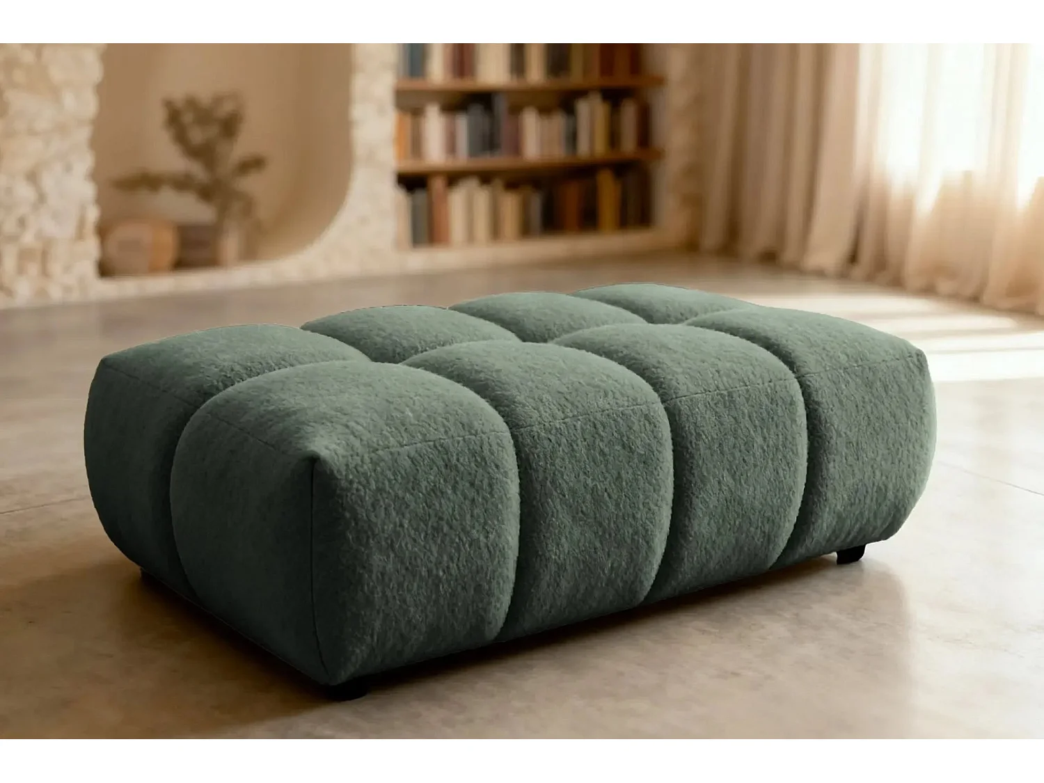 ALEXIA - Pouf en tissu bouclette Vert 120x60x40