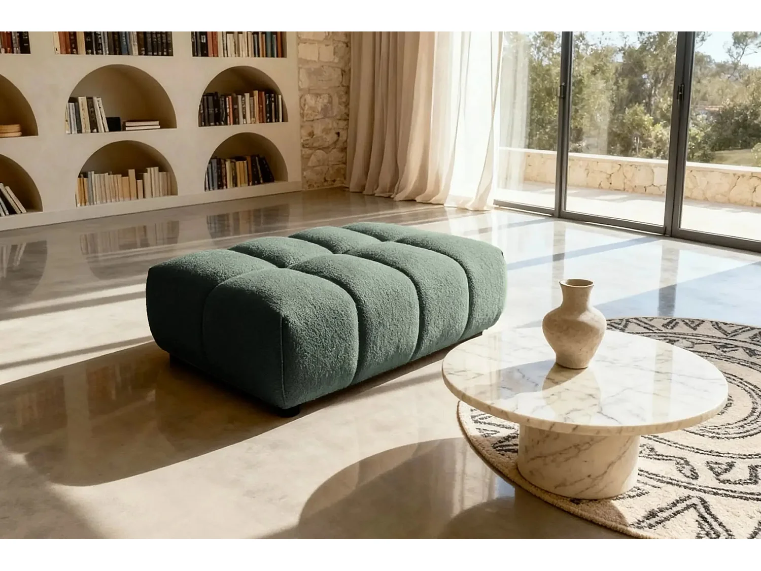 ALEXIA - Pouf en tissu bouclette Vert 120x60x40