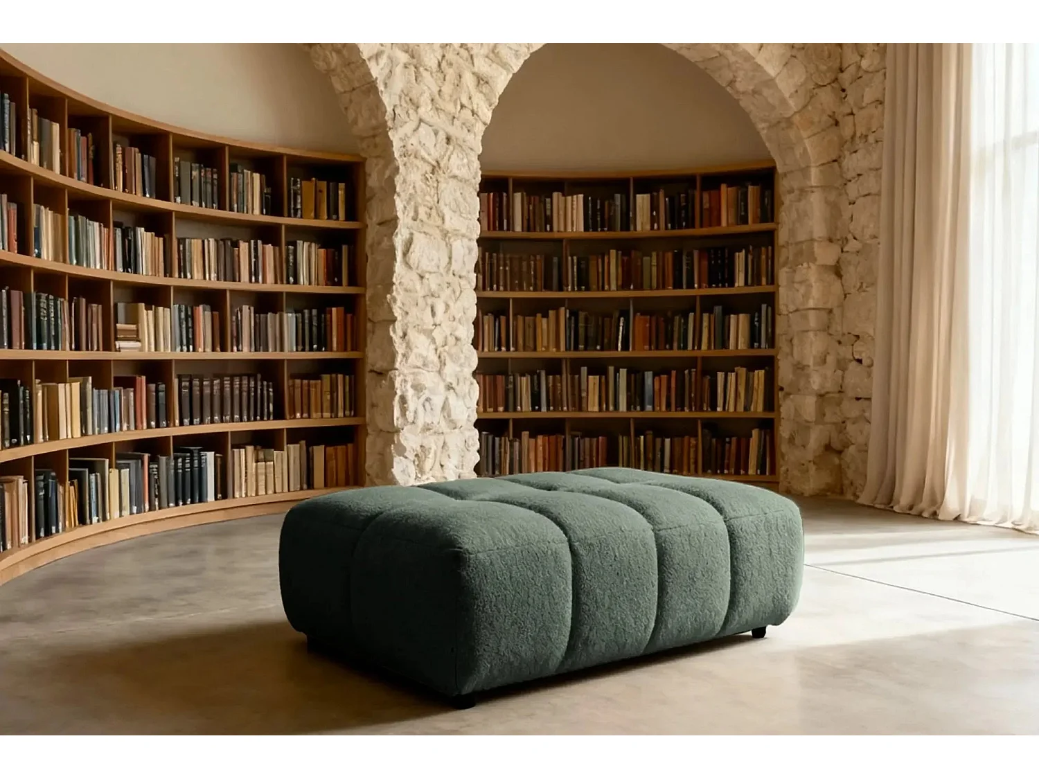 ALEXIA - Pouf en tissu bouclette Vert 120x60x40