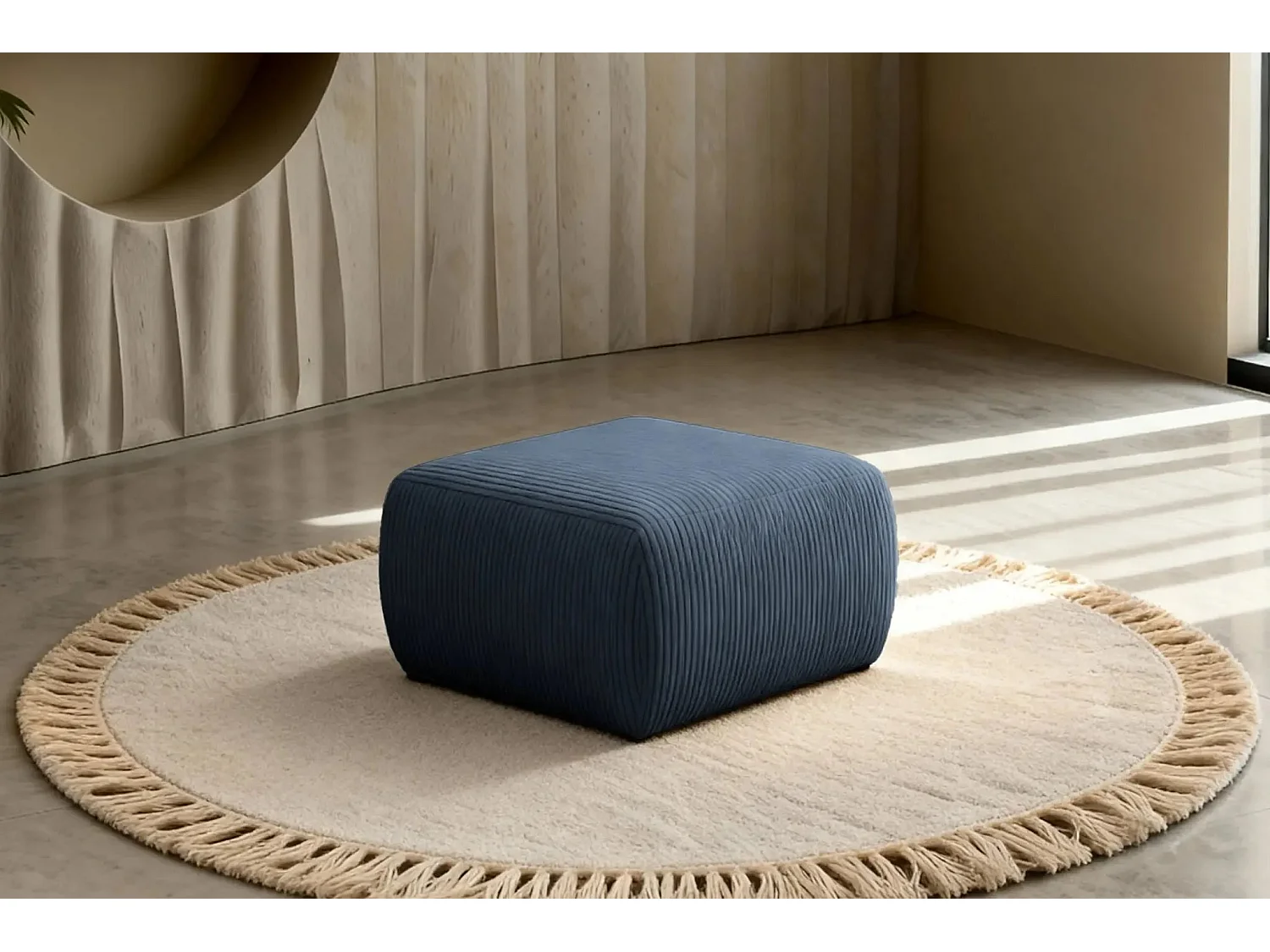 ELIO - Pouf en petit velours côtelé Bleu 74x74x41