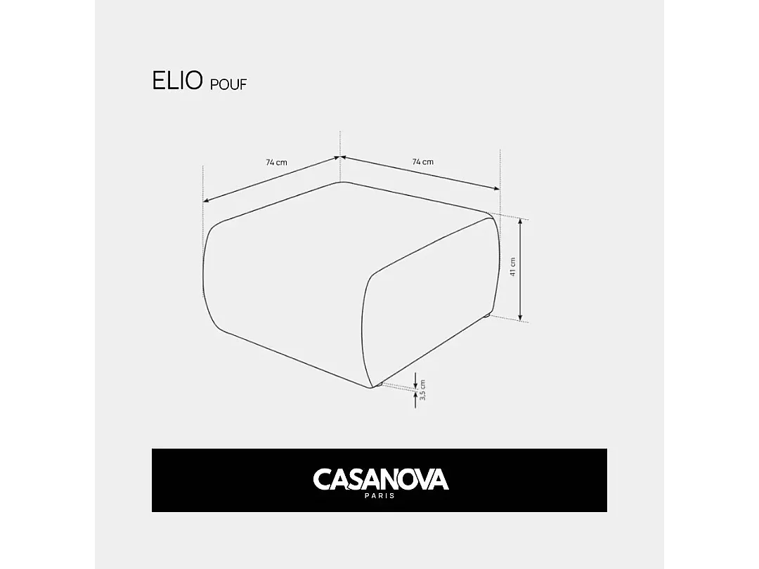 ELIO - Pouf en petit velours côtelé Bleu 74x74x41