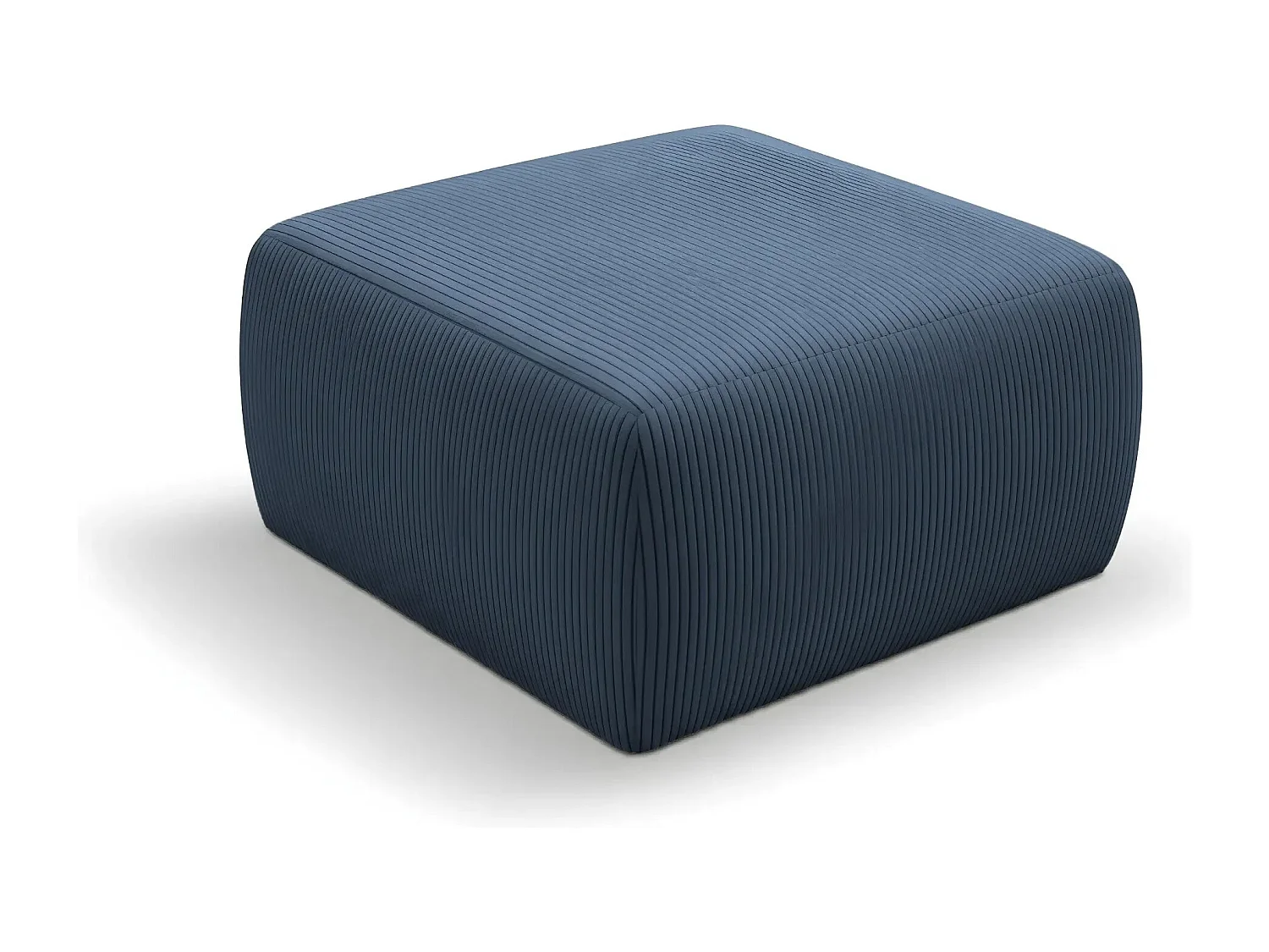 ELIO - Pouf en petit velours côtelé Bleu 74x74x41