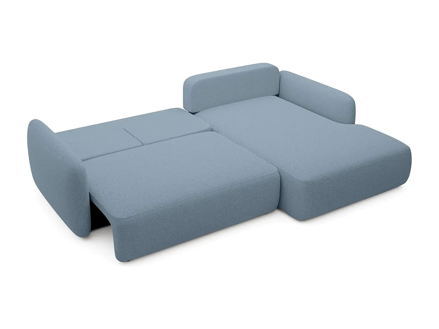 GIGI - Canapé d'angle convertible tissu bouclette 4 places - Bleu - Gauche