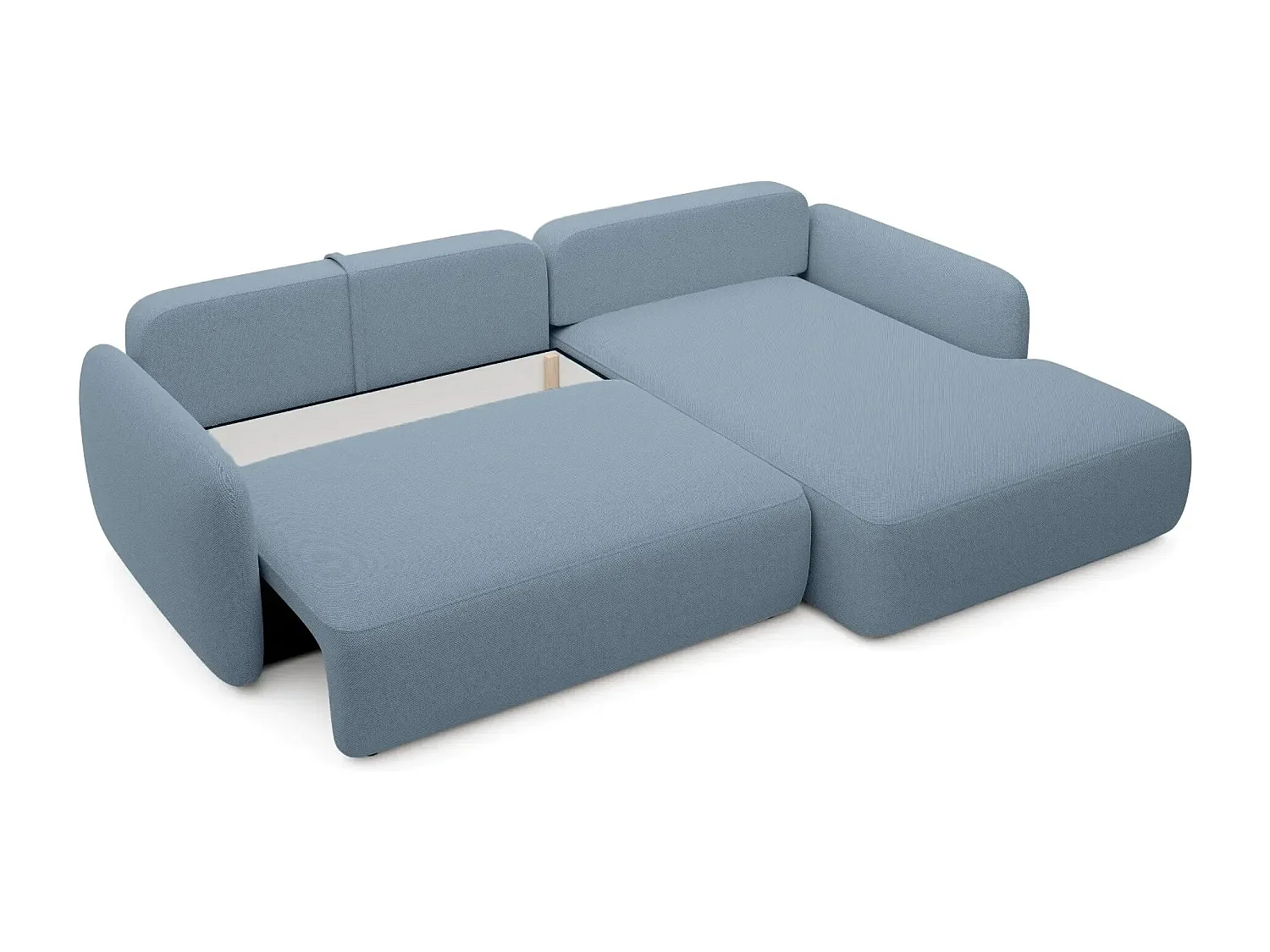 GIGI - Canapé d'angle convertible tissu bouclette 4 places - Bleu - Gauche