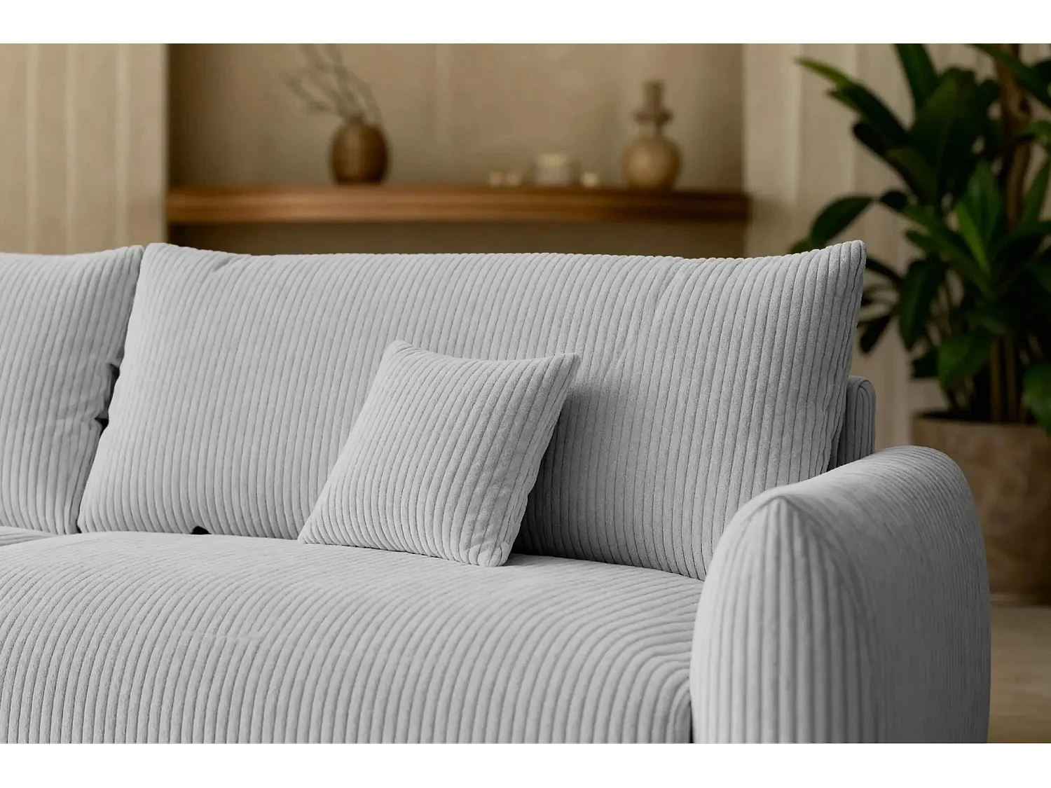 ELIO - Canapé droit convertible petit velours côtelé - Gris clair