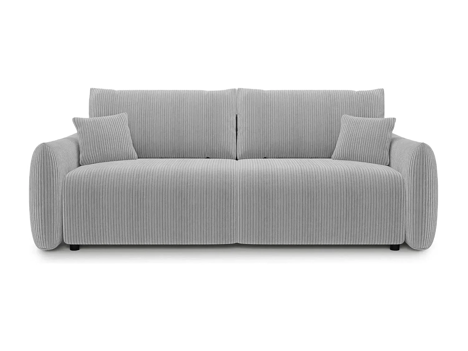 ELIO - Canapé droit convertible petit velours côtelé 3 places - Gris clair