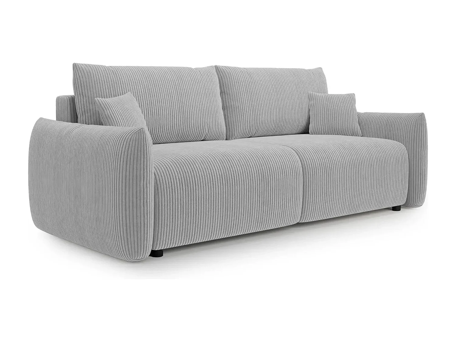 ELIO - Canapé droit convertible petit velours côtelé 3 places - Gris clair