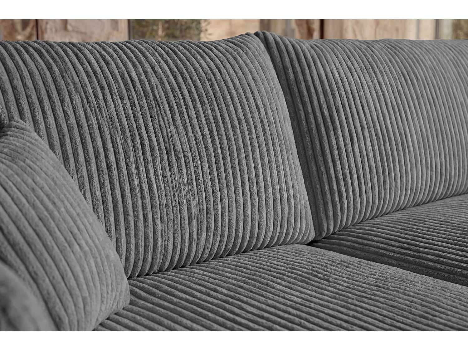 ELIO - Canapé d'angle convertible gros velours côtelé - Gris foncé