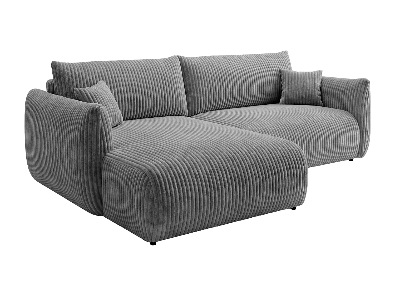 ELIO - Canapé d'angle convertible gros velours côtelé - Gris foncé