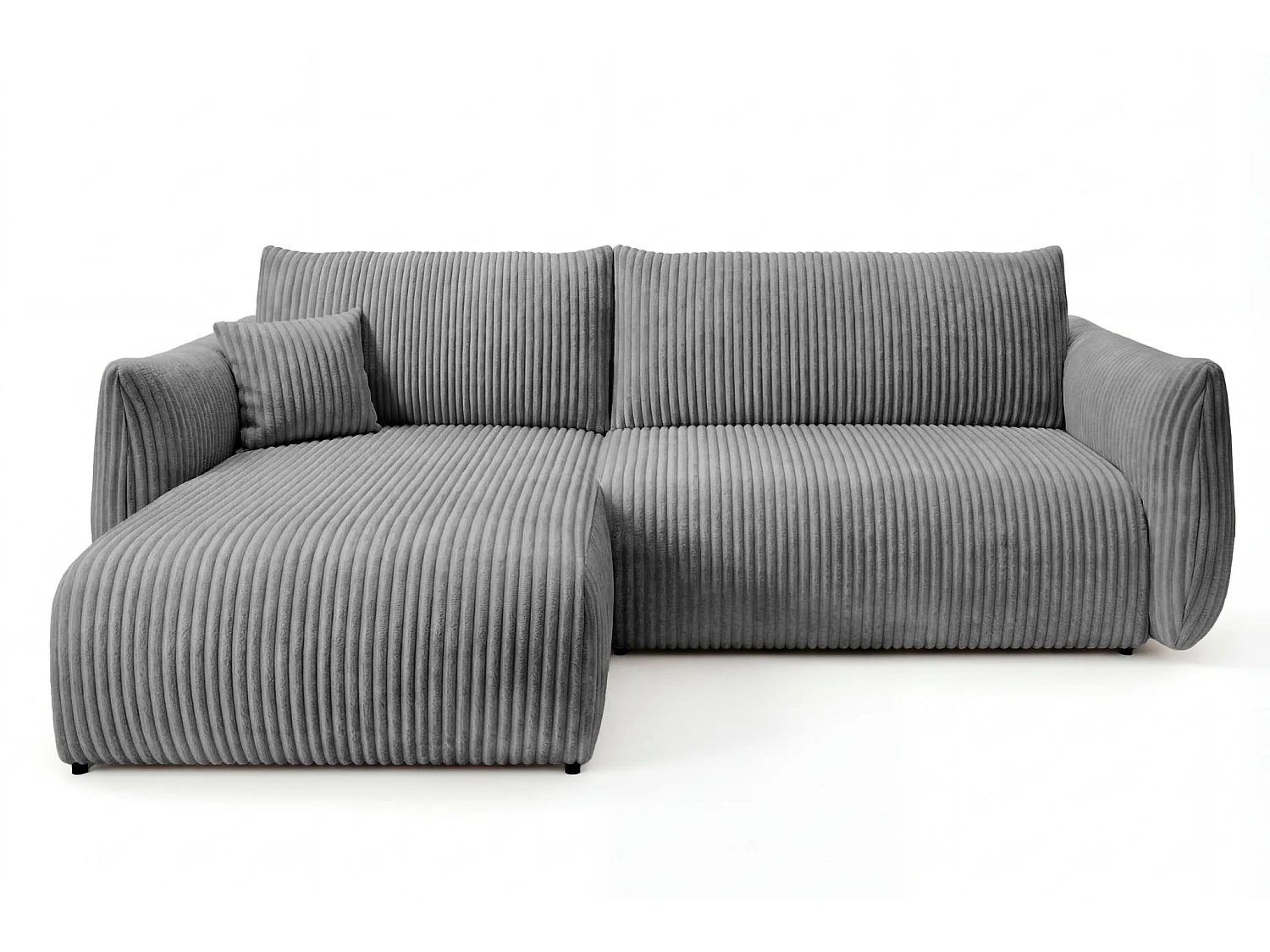 ELIO - Canapé d'angle convertible gros velours côtelé 4 places - Gris foncé