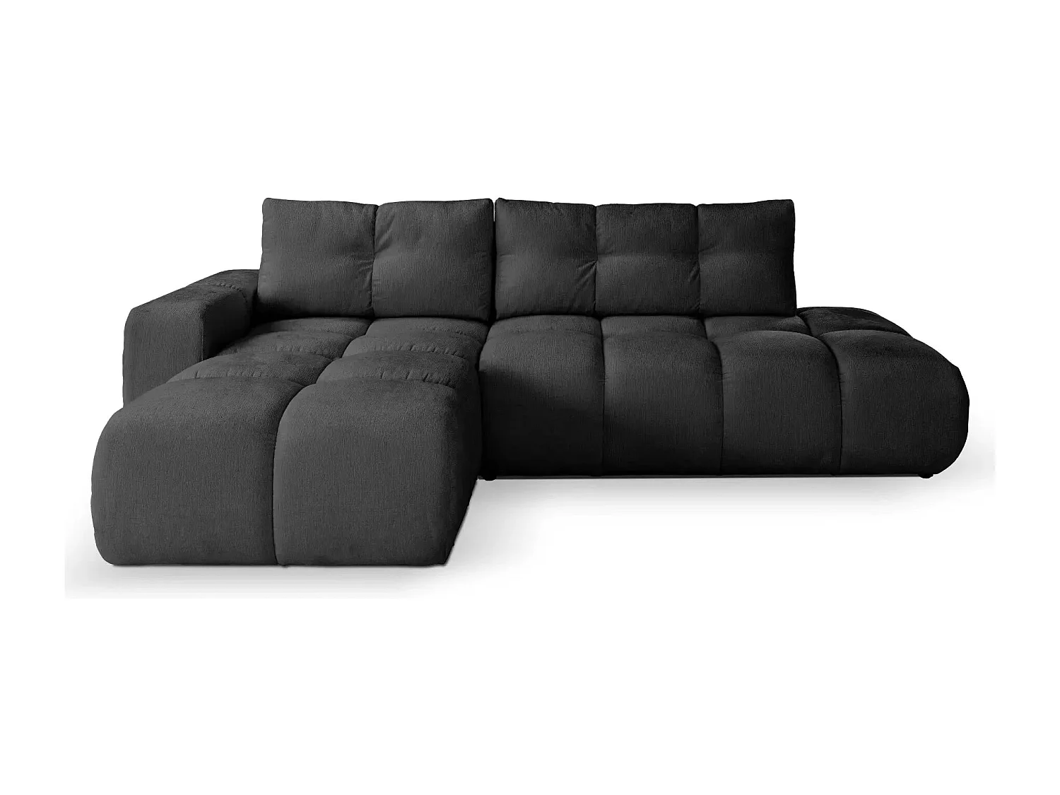 CONSTANCE - Canapé d'angle convertible tissu chenille 4 places - Noir - Gauche