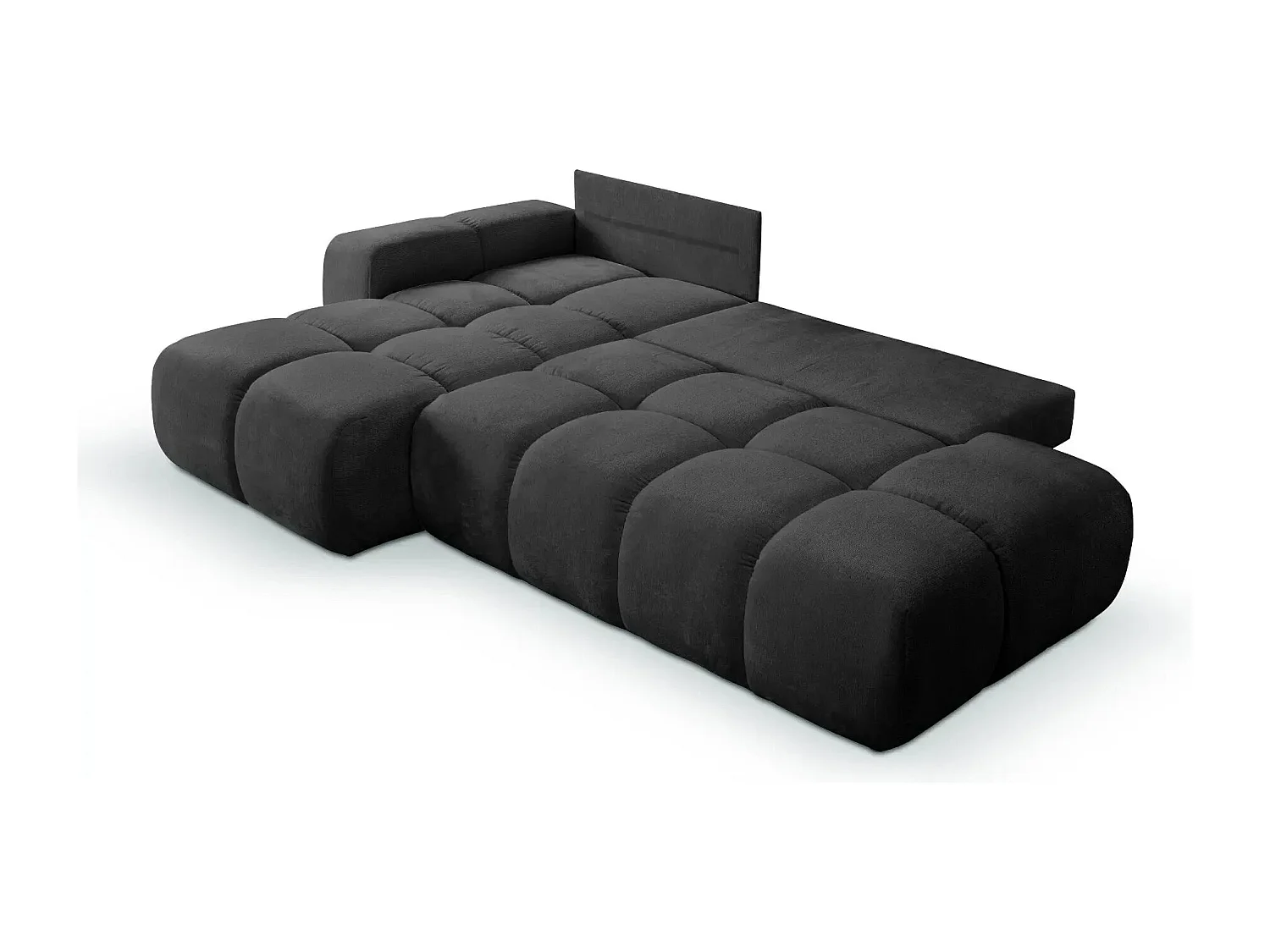 CONSTANCE - Canapé d'angle convertible tissu chenille 4 places - Noir - Gauche
