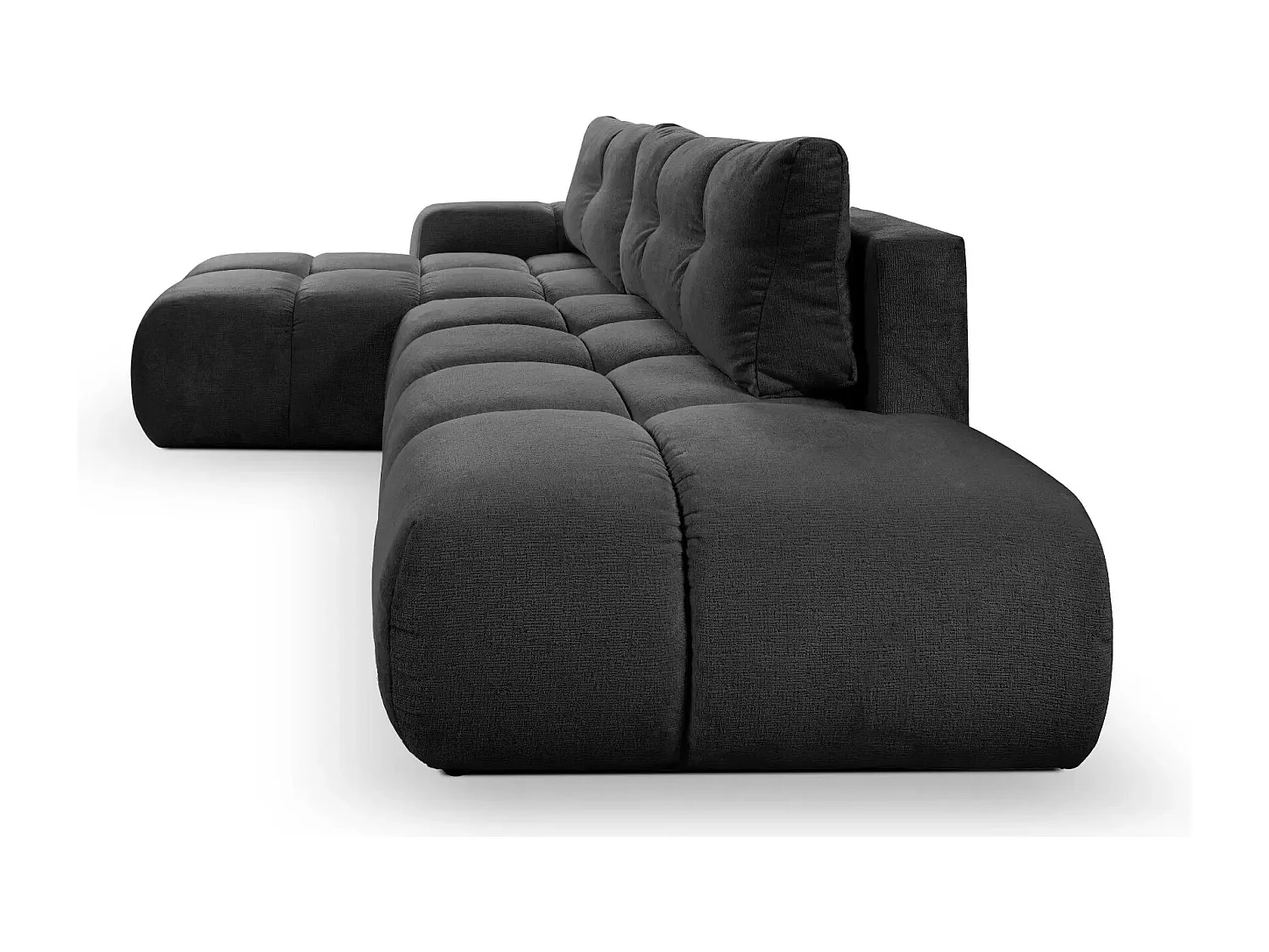 CONSTANCE - Canapé d'angle convertible tissu chenille 4 places - Noir - Gauche